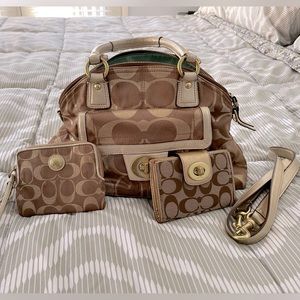 Coach Gold Signature Bundle- includes Handbag, Wallet, and matching Wristlet